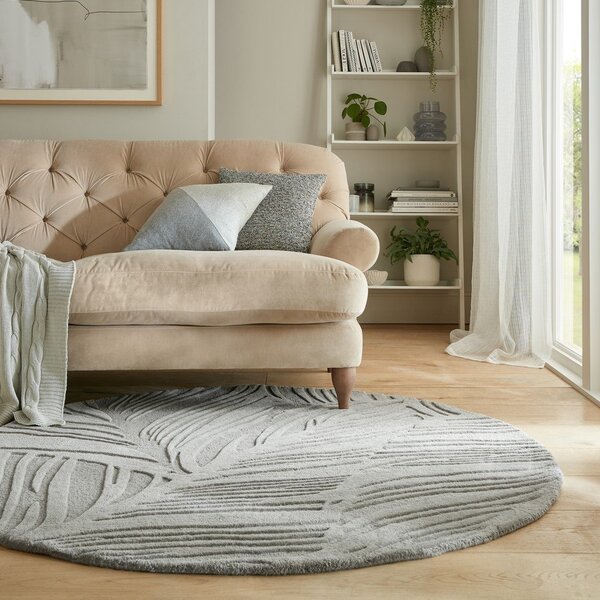 Sivi vuneni okrugli tepih ø 160 cm Leaf - Flair Rugs
