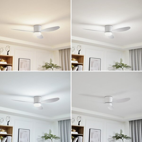 Kayu LED stropni ventilator, bijeli, DC, tih, Ø 132 cm - Lucande Lucande, Kayu, Bijela, Dnevna soba, Plastika, Moderan