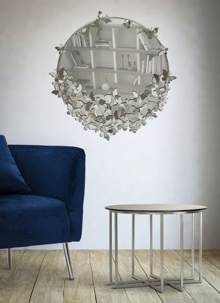 Zidno ogledalo Butterfly Round Silver