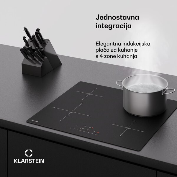 Klarstein Indukcijska ploča za kuhanje PowerGlide | površina otporna na ogrebotine | 4 zone za kuhanje | 7400 W | 60 cm