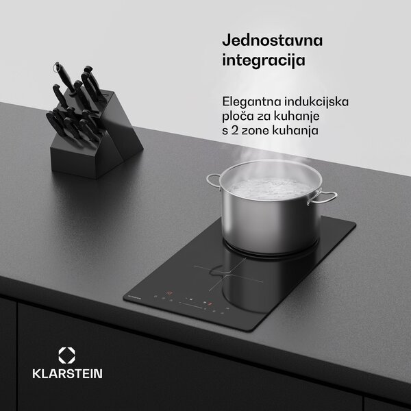 Klarstein PowerGlide indukcijska ploča za kuhanje | Moderna, kompaktna i snažna | 2 zone kuhanja | 3500 W | 30 cm
