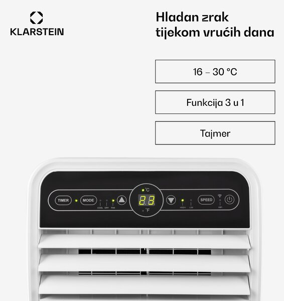 Klarstein Metrobreeze 9 New York, 2600 W, 9000 BTU / sat., prijenosna klima, timer, bijeli