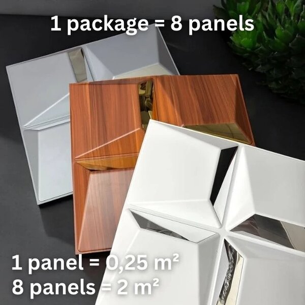 Reflectiva™ 3d Pvc Zidna Ploča S Ogledalom 50 X 50 Cm - Paket Od 8 Komada, Drveni Uzorak