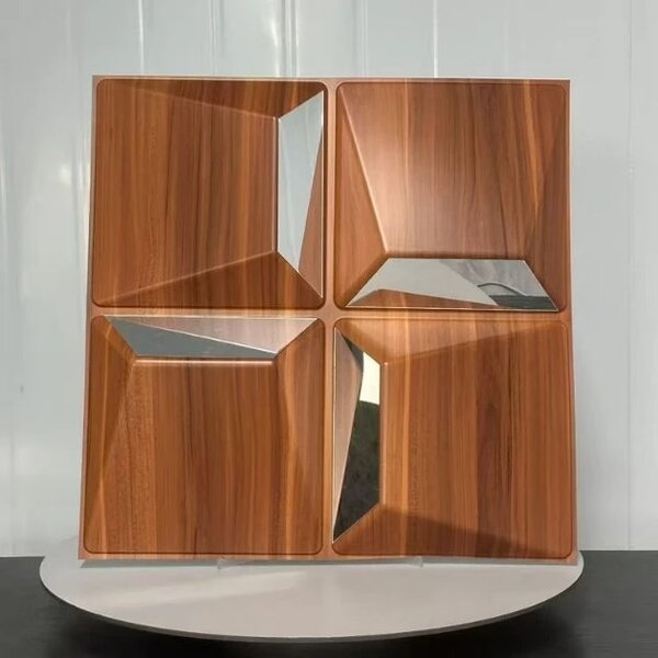 Reflectiva™ 3d Pvc Zidna Ploča S Ogledalom 50 X 50 Cm - Paket Od 8 Komada, Drveni Uzorak