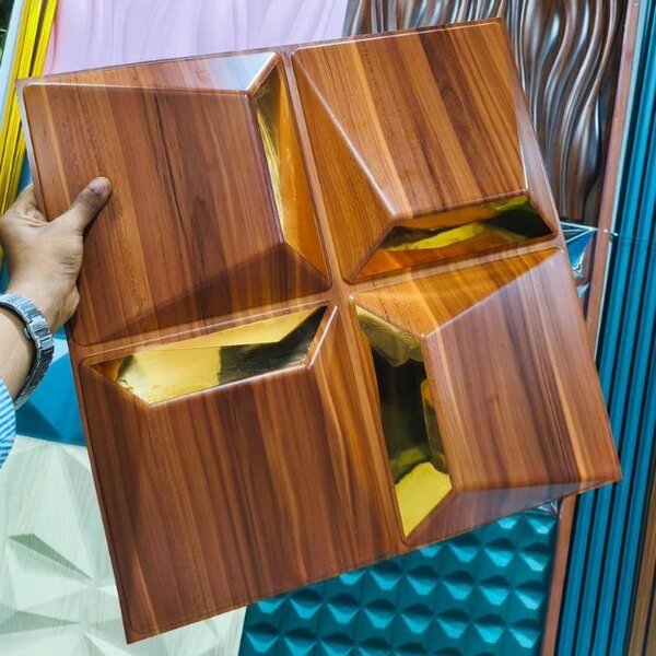 Reflectiva™ 3d Pvc Zidna Ploča S Ogledalom 50 X 50 Cm - Paket Od 8 Komada, Drveni Uzorak