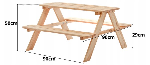 Dječji vrtni piknik stol s klupama, prirodno drvo, 90 × 90 cm