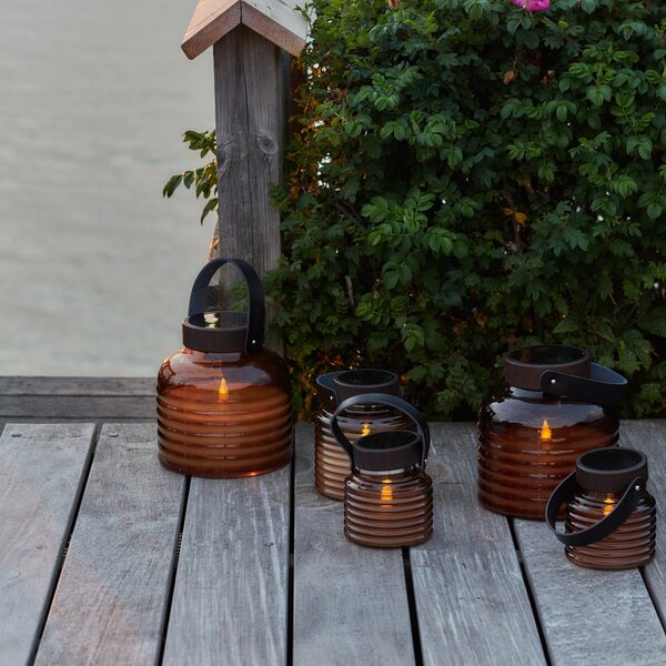 Sirius Aston Jar LED solarna svjetiljka, visina 12 cm, jantarno/smeđa, IP44, Smeđa / hrđa, Staklo