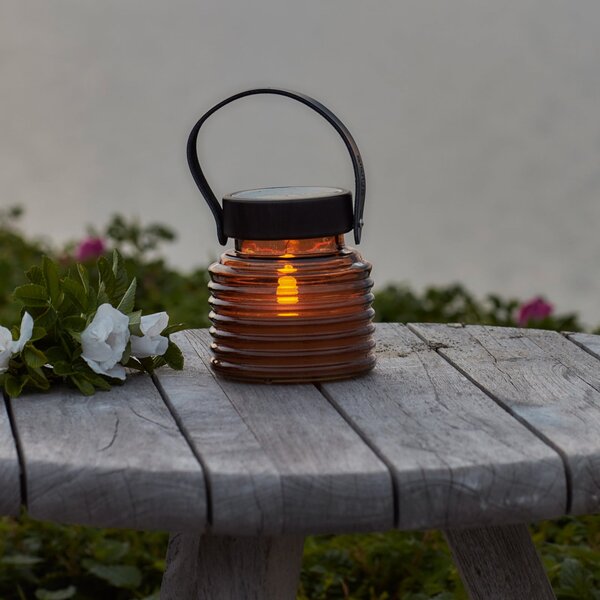 Sirius Aston Jar LED solarna svjetiljka, visina 12 cm, jantarno/smeđa, IP44, Smeđa / hrđa, Staklo