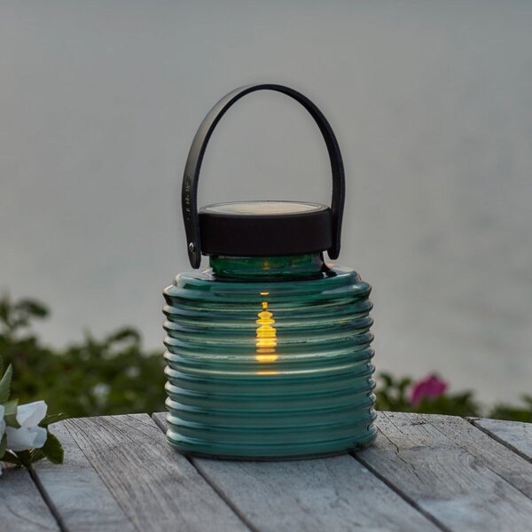 Sirius Aston Jar LED solarna svjetiljka, visina 16 cm, zelena/smeđa, IP44, Zelena, Staklo