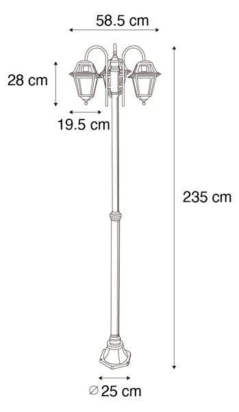 Klasična vanjska svjetiljka crna 235 cm 3-svjetla IP44 - Berta