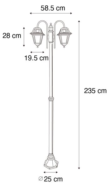 Klasično vanjsko svjetlo crno 235 cm 2-svjetla IP44 - Berta