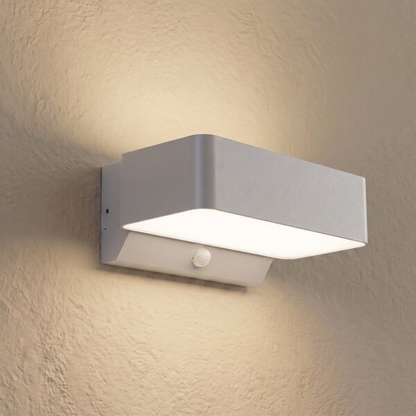 Lindby Fando LED vanjska zidna svjetiljka, mat srebro, senzor, IP44, Metalik, Aluminij