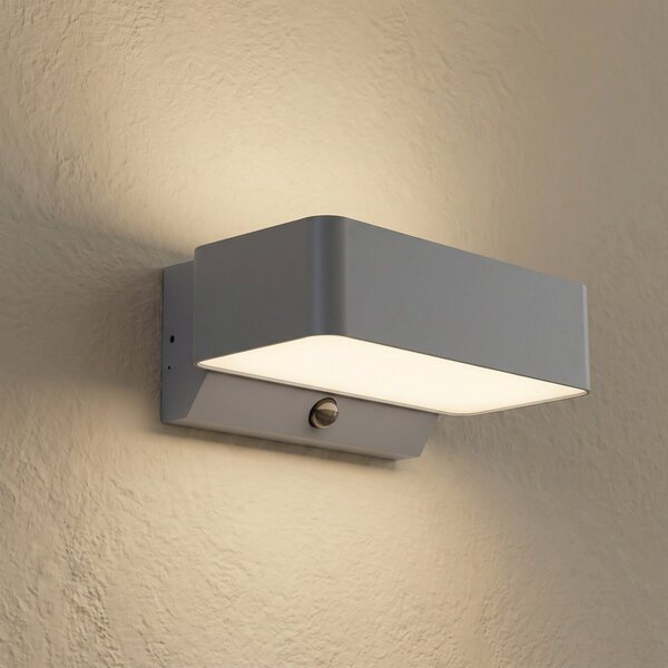 Lindby Fando LED vanjska zidna svjetiljka, antracit, senzor, IP44, Sivo, Aluminij