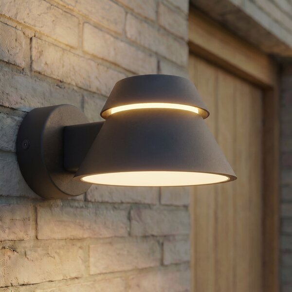 Lucande Moena vanjska zidna LED svjetiljka, crna, metal, IP44, Crno, Aluminij