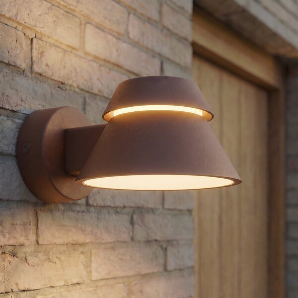 Lucande Moena vanjska zidna LED svjetiljka, smeđa, metal, IP44, Smeđa / hrđa, Aluminij