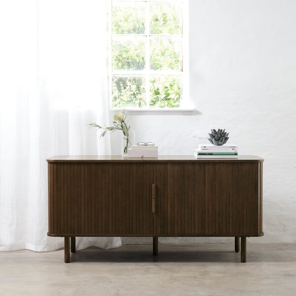Smeđa niska komoda u dekoru hrasta s kliznim vratima 76x160 cm Cavo – Unique Furniture