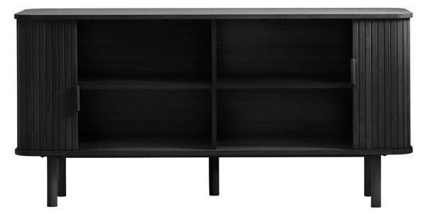 Crna niska komoda u dekoru hrasta s kliznim vratima 76x160 cm Cavo – Unique Furniture