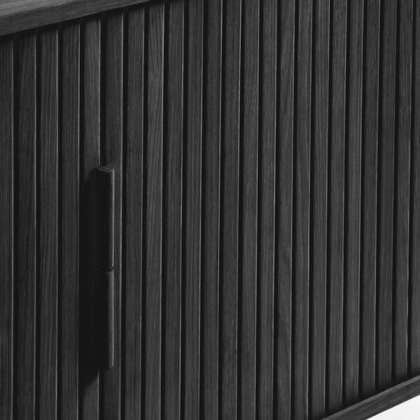 Crna niska komoda u dekoru hrasta s kliznim vratima 76x160 cm Cavo – Unique Furniture