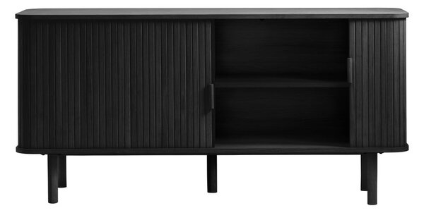 Crna niska komoda u dekoru hrasta s kliznim vratima 76x160 cm Cavo – Unique Furniture