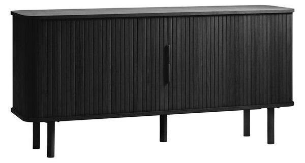 Crna niska komoda u dekoru hrasta s kliznim vratima 76x160 cm Cavo – Unique Furniture