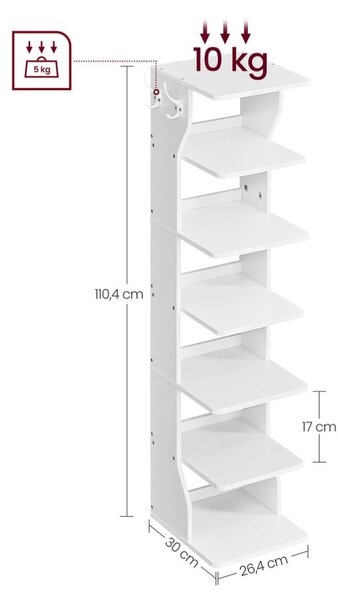 Stalak za cipele CINDY, 6 razina, 30x26,4x110,4 cm, bijela Vasagle