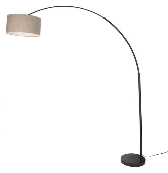 Moderna lučna svjetiljka crna s mramornim postoljem i bež bukle sjenilom 50cm - XXL