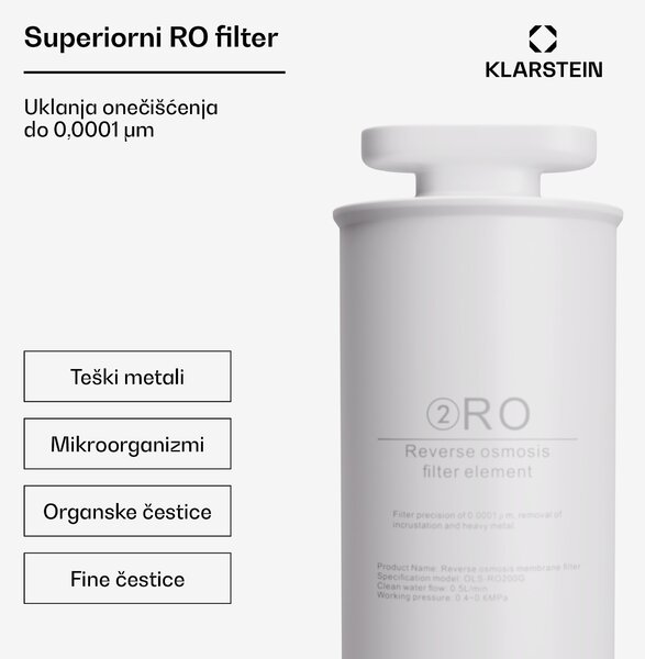 Klarstein AquaFina 200G RO filter, tehnologija reverzne osmoze za pročišćavanje vode