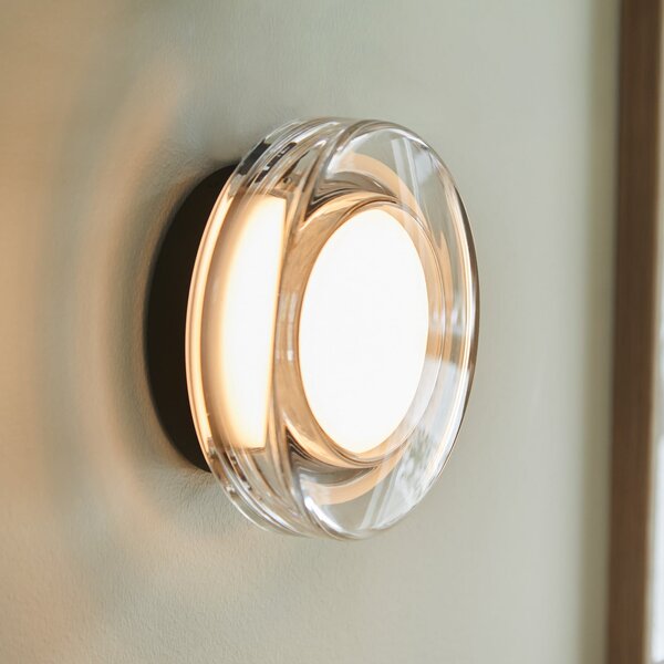 LOOM DESIGN Hugo LED zidna svjetiljka, crna/prozirna, Ø17 cm, IP65, prigušiva, Providna, Dnevni boravak/blagovaonica, Plastika