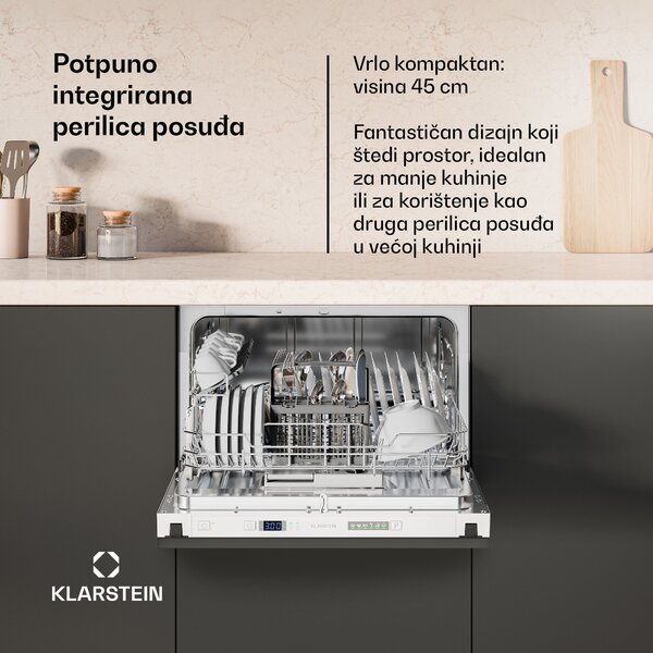 Klarstein Havasia Flow UV 6 Secret ugradbena perilica posuđa, kompaktna, 6 setova posuđa, UV-svjetlo, 6 programa