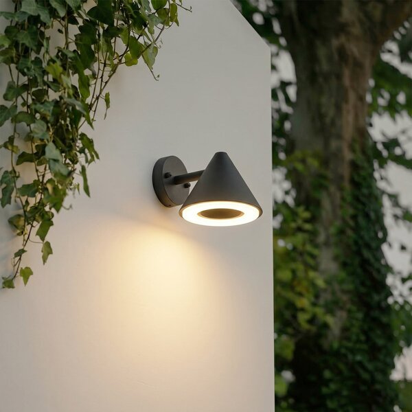Lindby Soran vanjska zidna LED svjetiljka, crna, metal, IP44, Crno, Metal