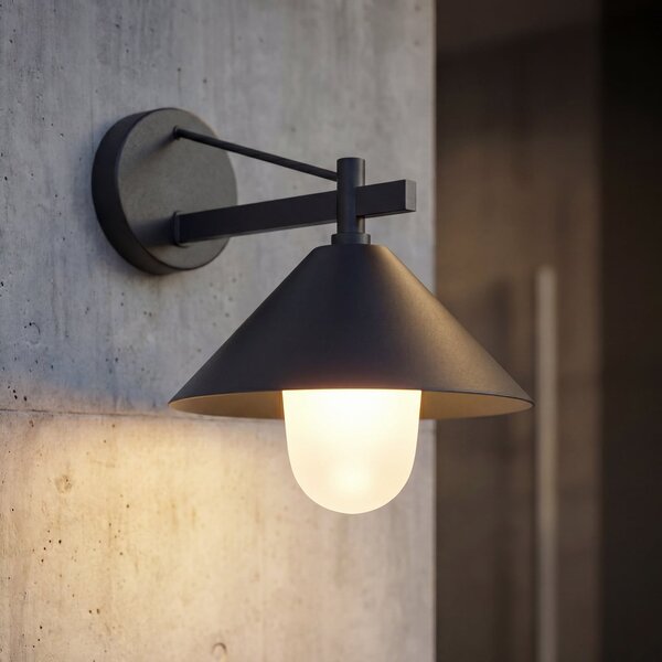 Lucande Kiyogi vanjska zidna svjetiljka, crna, 31 cm, E27, IP65, prigušiva, Crno, Metal