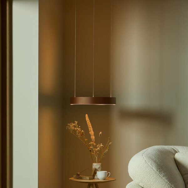 LOOM DESIGN Velora LED viseća svjetiljka, karamela smeđa, Ø40 cm, prigušiva, prigušiva, Smeđa / hrđa, Dnevni boravak/blagovaonica, Aluminij