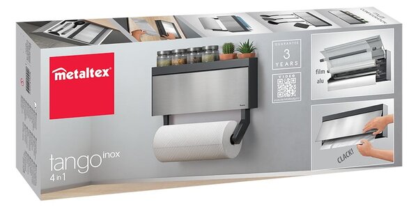 Zidni držač za kuhinjske role ubrusa i folija Metaltex Tango Inox