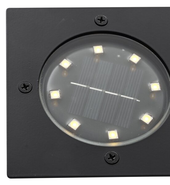 Set od 6 crnih četvrtastih ugradbenih reflektora uklj. LED IP65 solarni - Terry