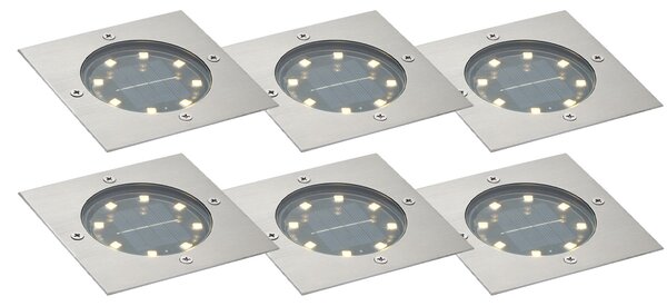 Set od 6 ugradbenih reflektora aluminijski kvadratni uklj. LED IP65 solarni - Terry