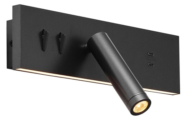 Moderna zidna svjetiljka crna podesiva s USB-C uklj. LED - Modric