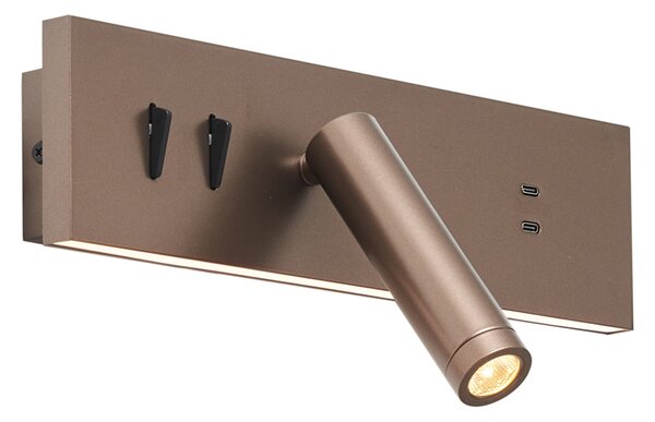 Moderna zidna svjetiljka tamno brončana podesiva s USB-C uklj. LED - Modric