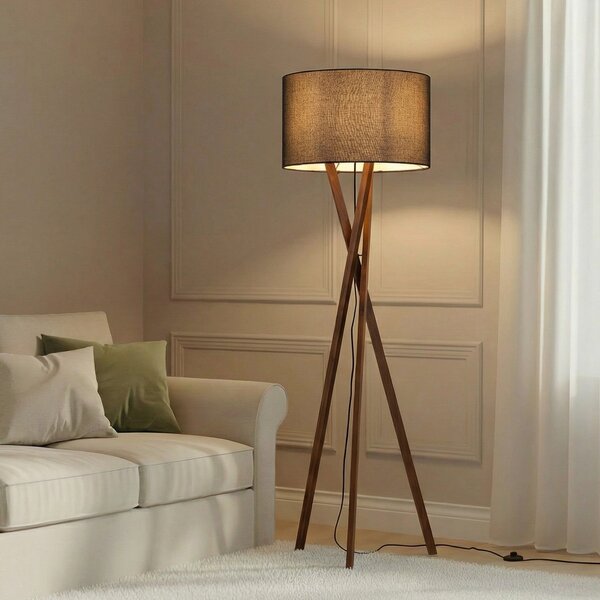 Lucande podna lampa Auriane, tronožac, crna, tkanina, 160 cm, Drvo, Dnevni boravak/blagovaonica, Tkanina / tekstil, tronožac