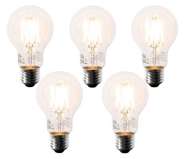 Set od 5 LED žarulja E27 A60 prozirne 6W 630lm 2200K