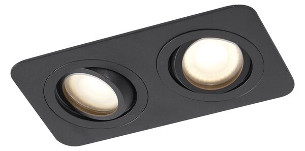 Zaobljeni ugradbeni reflektor crni GU10 50 mm rotirajući i nagibni IP44 2-svjetla - Alberto