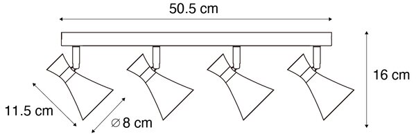 Moderna stropna svjetiljka crna s 4 svjetla, rotirajuća i nagibna - Triangle