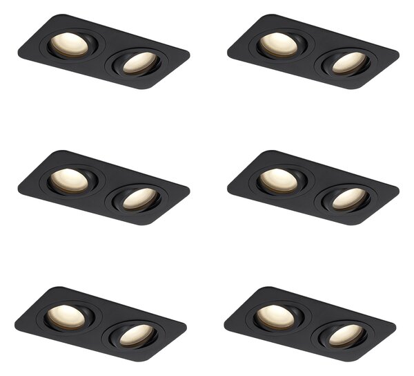 Set od 6 zaobljenih ugradbenih reflektora crni GU10 50 mm, okretni i nagibni IP44 2-svjetla - Alberto