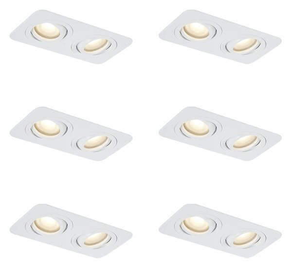 Set od 6 zaobljenih ugradbenih reflektora bijeli GU10 50mm rotirajući i nagibni IP44 2-svjetla - Alberto