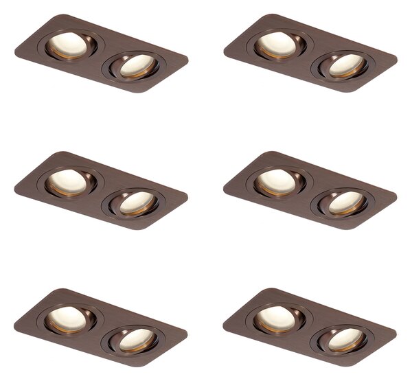 Set od 6 zaobljenih ugradbenih reflektora tamno brončane boje GU10 50 mm, okretni i nagibni IP44 2-svjetla - Alberto