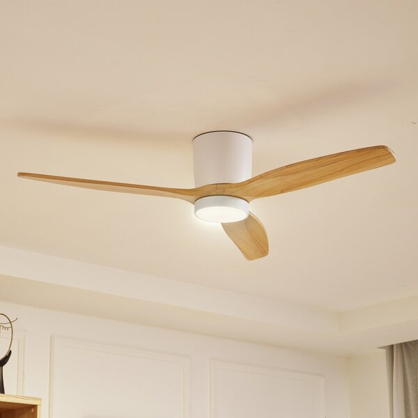 Lucande LED stropni ventilator Faipari, bijeli, DC, tihi, 132cm, Bijela, Dnevni boravak/blagovaonica, Drvo
