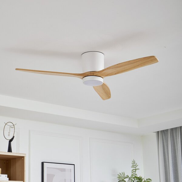 Lucande LED stropni ventilator Faipari, bijeli, DC, tihi, 132cm, Bijela, Dnevni boravak/blagovaonica, Drvo