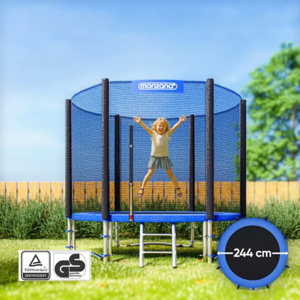 Trampolin s sigurnosnom mrežom JUMP, Ø244cm, crno/plava Monzana