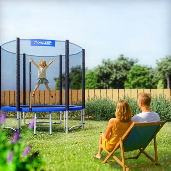 Trampolin s sigurnosnom mrežom JUMP, Ø244cm, crno/plava Monzana