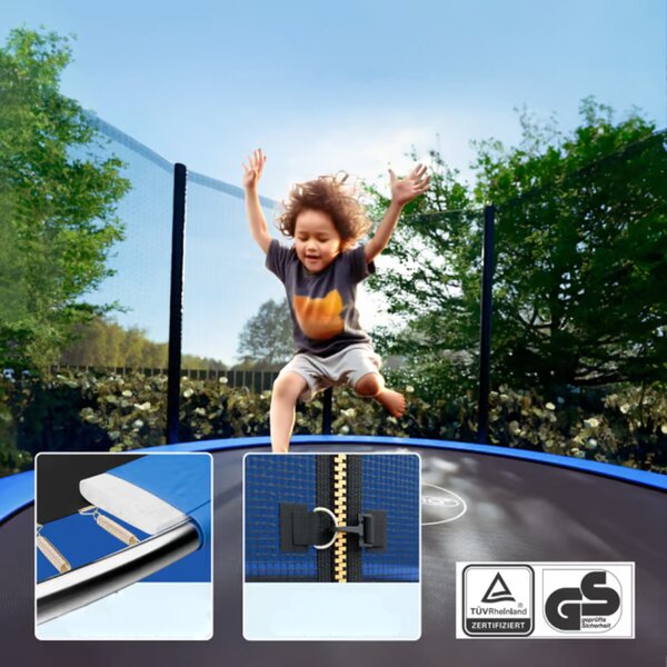 Trampolin s sigurnosnom mrežom JUMP, Ø244cm, crno/plava Monzana
