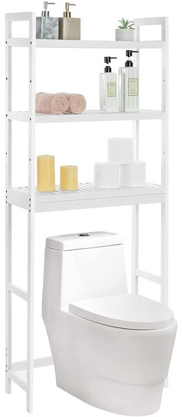 WC polica, troslojna kupaonska polica od bambusa, 63 x 163 x 26 cm, bijela | SONGMICS